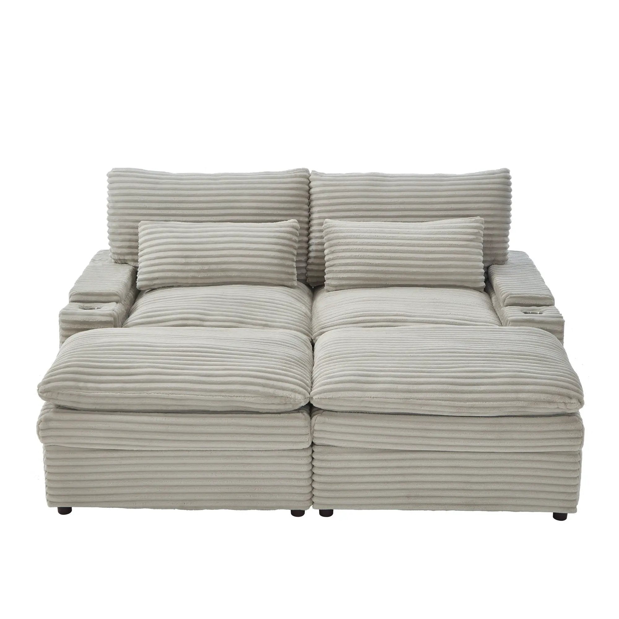 Convertible Loveseat Sofa With Storage, USB Ports, Cup Holders by HouseOfZazla