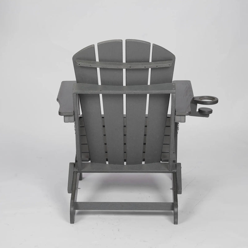 HDPE Folding Adirondack Chair with Dual Cup Holder - Gray by HouseOfZazla