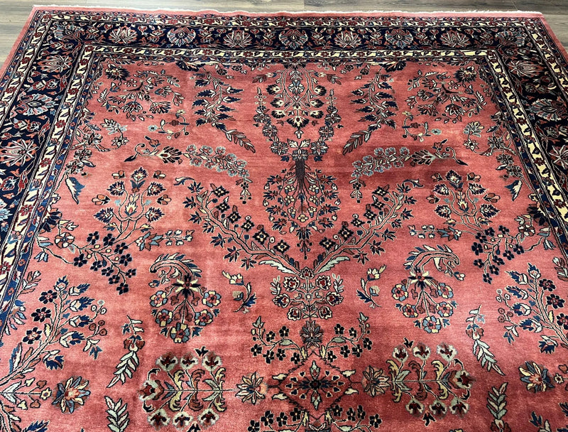 Indo Sarouk Rug 10x14, Vintage Indian Persian Area Rug 10 x 14, Wool Hand-Knotted Oriental Carpet, Red Floral Allover Large Rug, Beautiful by Jewel Rugs