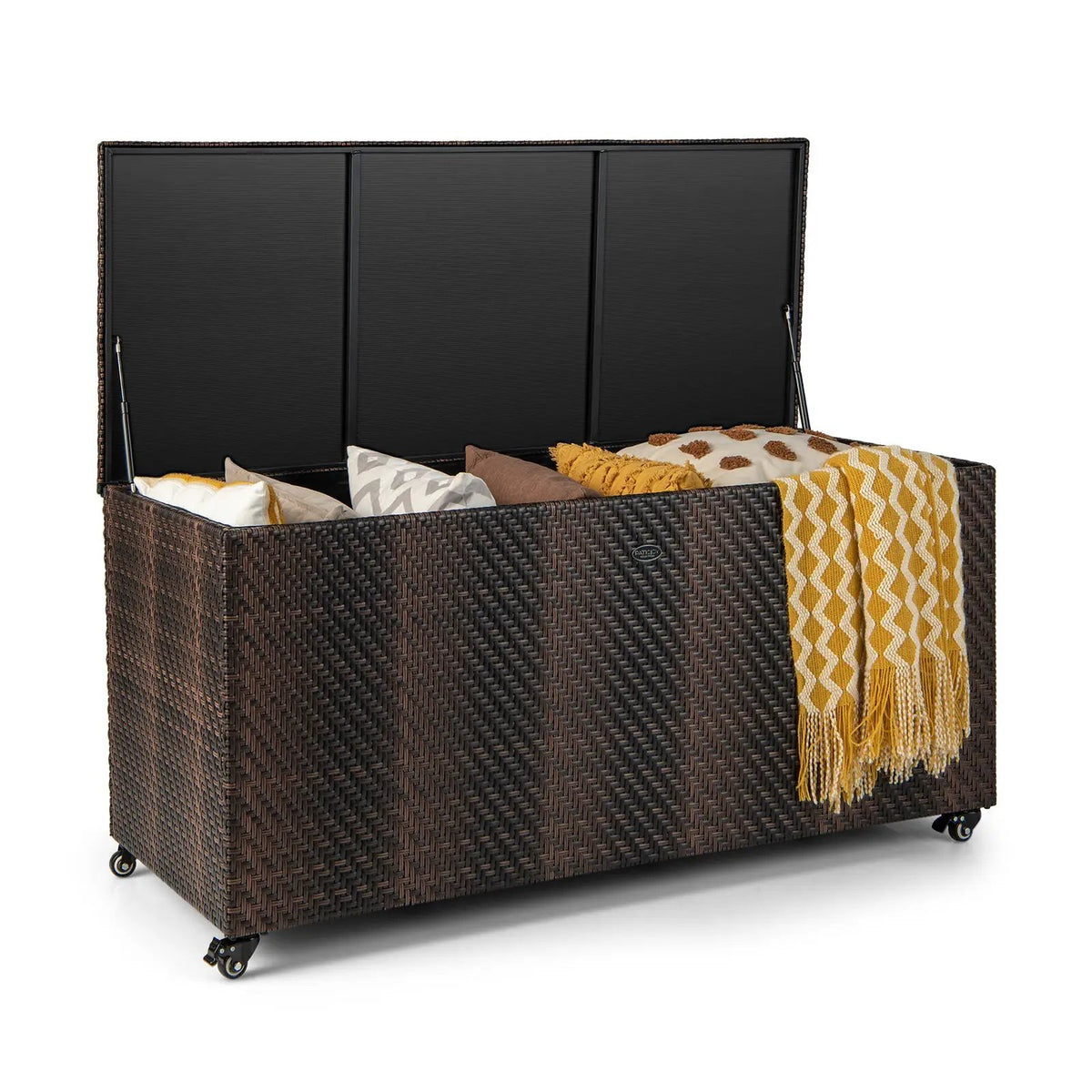 96 Gallon PE Wicker Outdoor Storage Box with 4 Wheels by DirectDeals