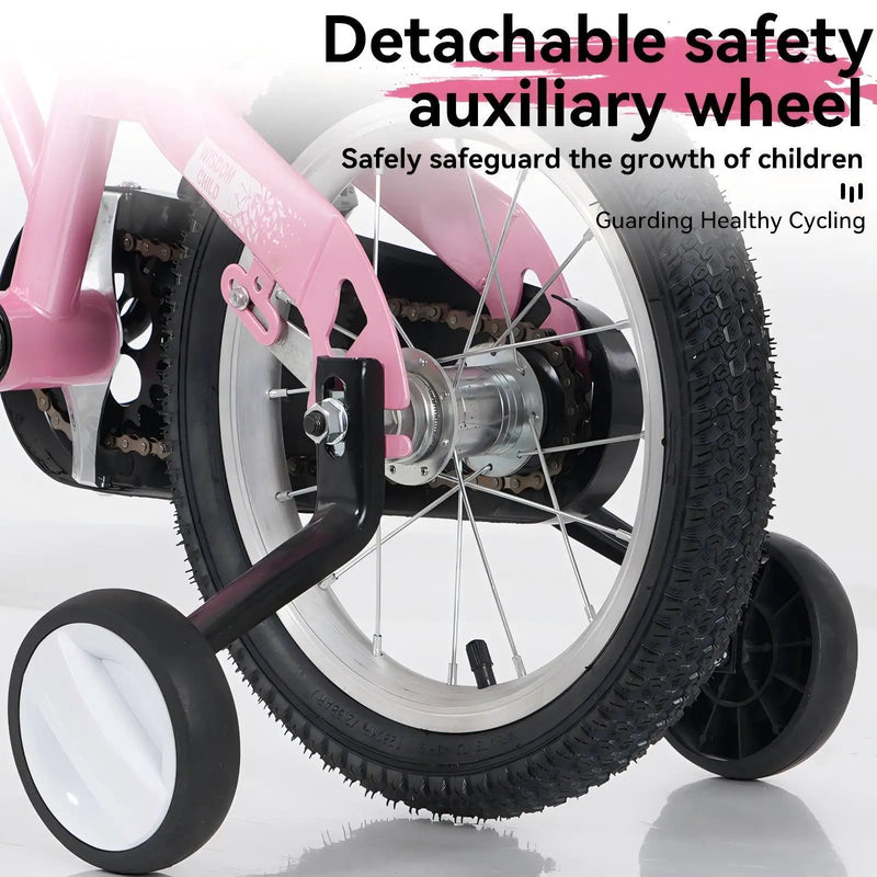 Fkznpj - 18" Sporty Kids Bike With Training Wheels And Stand Adjustable Saddle Suitable For Boys And Girls Aged 5 - 10 Years Tall Height 39 - 49" Available In A Variety Of Colors by HouseOfZazla