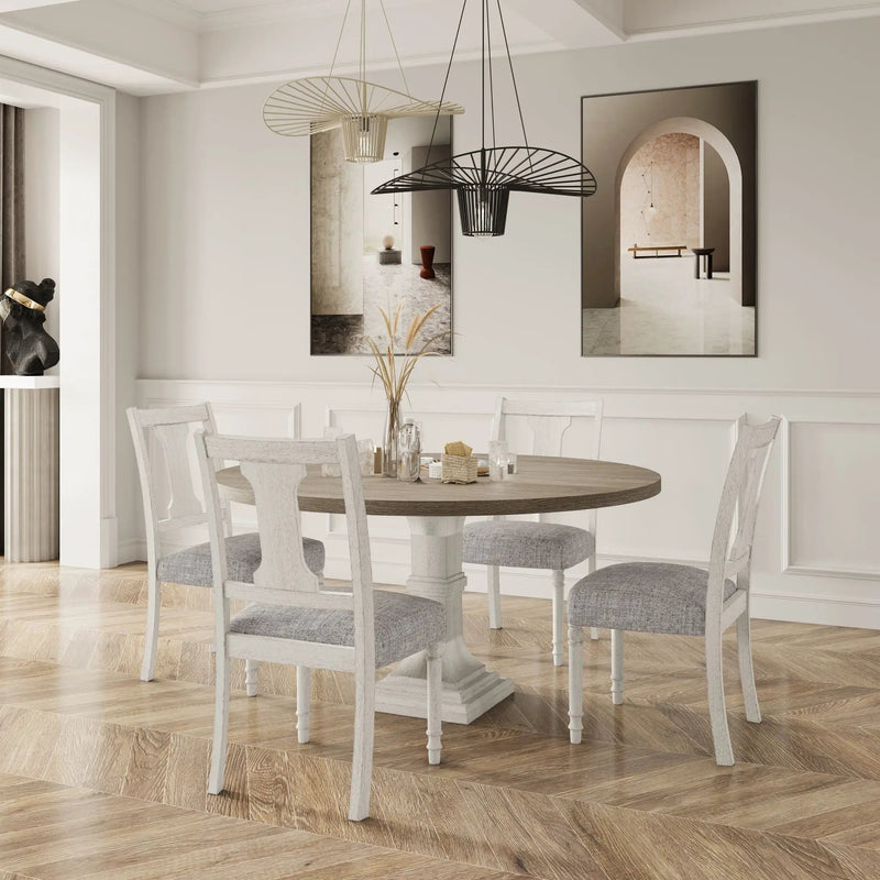 Tannen - Round 5 Piece Dining Table (Set of 5) - White And Gray by Unique Piece Furniture