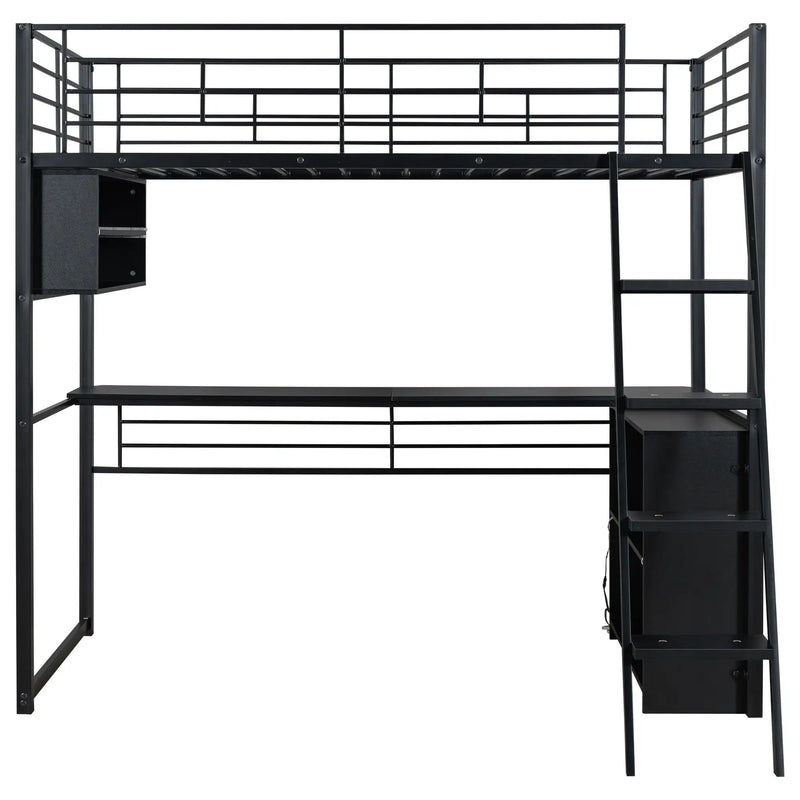 Loft Bed With LED Desk And 4 Storage Shelves