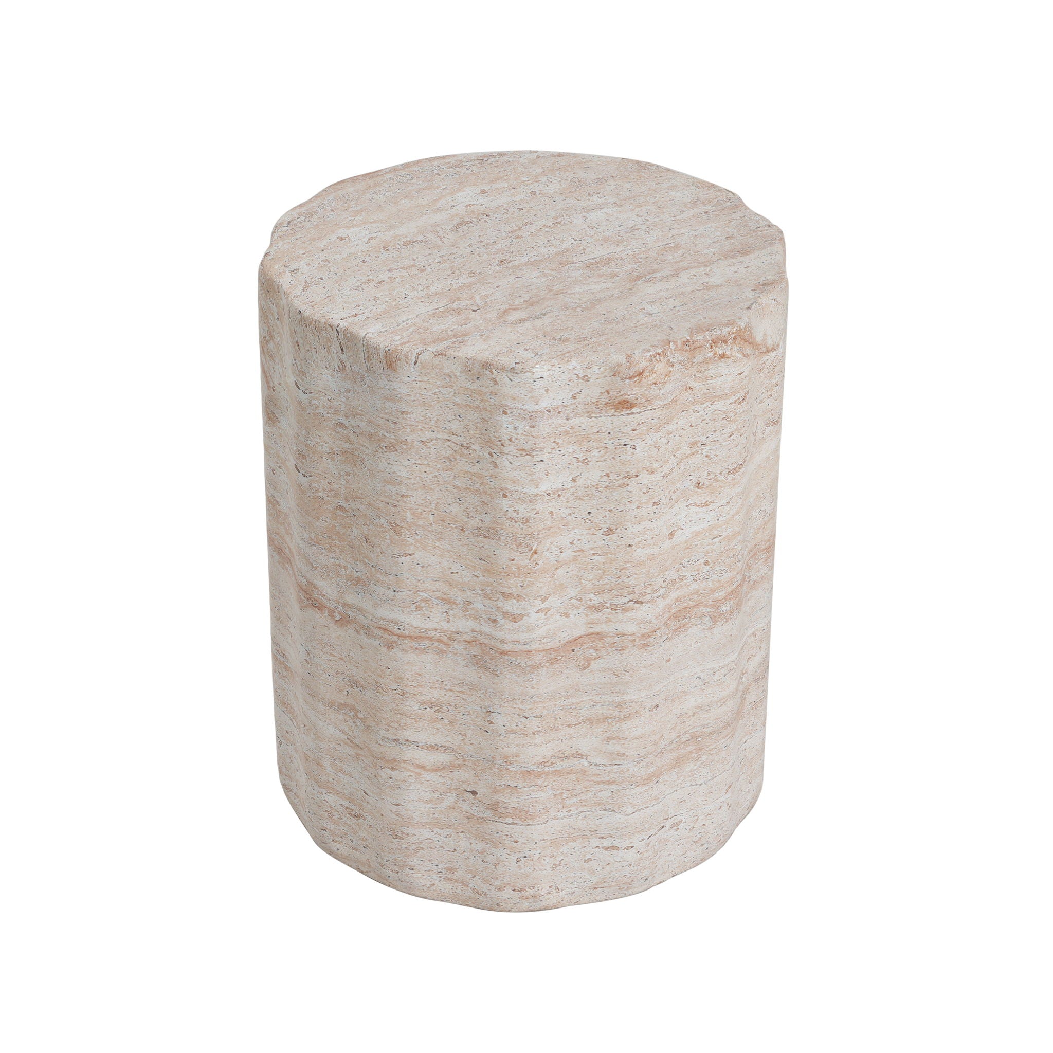 Elegant Indoor/Outdoor Lightweight Concrete Side Table With Travertine - Beige by HouseOfZazla