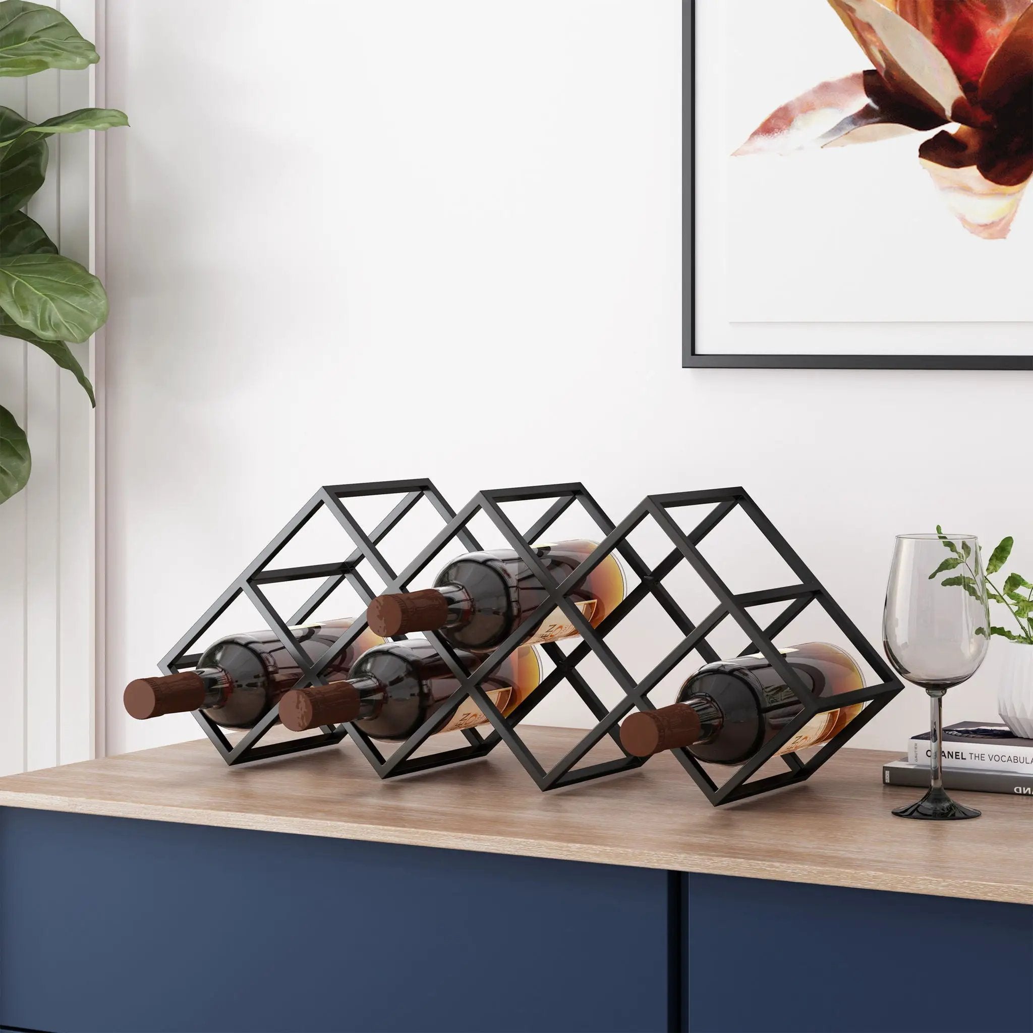 Modern Industrial Tabletop Wine Rack With 7 Bottle Holders - Black by HouseOfZazla