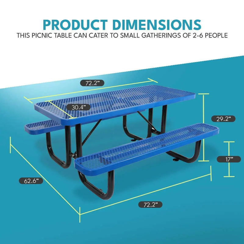 Outdoor Steel Picnic Rectangular Table With Umbrella Pole by Unique Piece Furniture