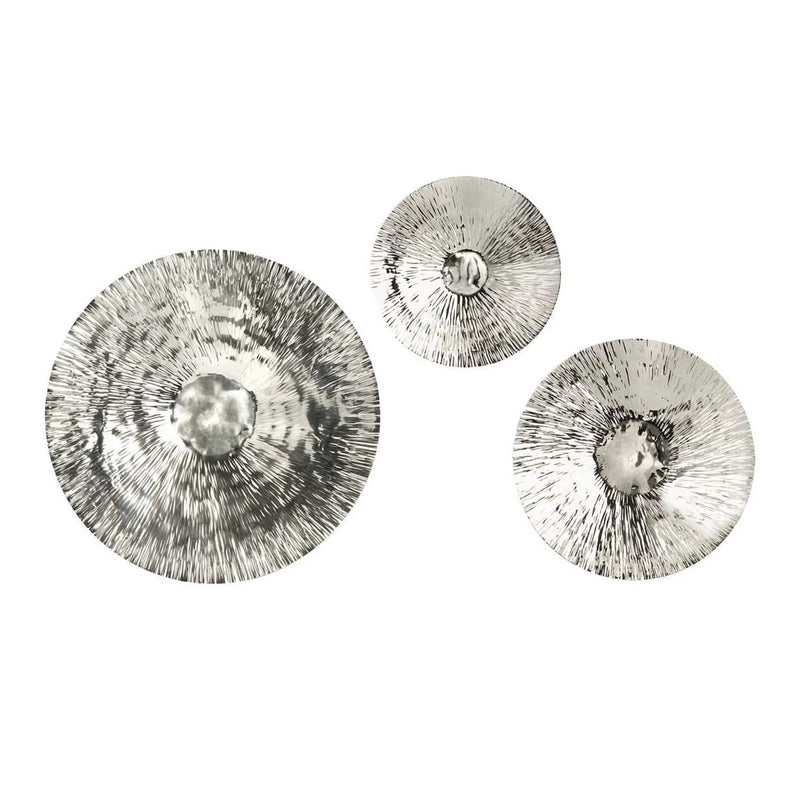 Textured Oversized Disc, Wall Decor For Living Room (Set of 3) - Silver by HouseOfZazla