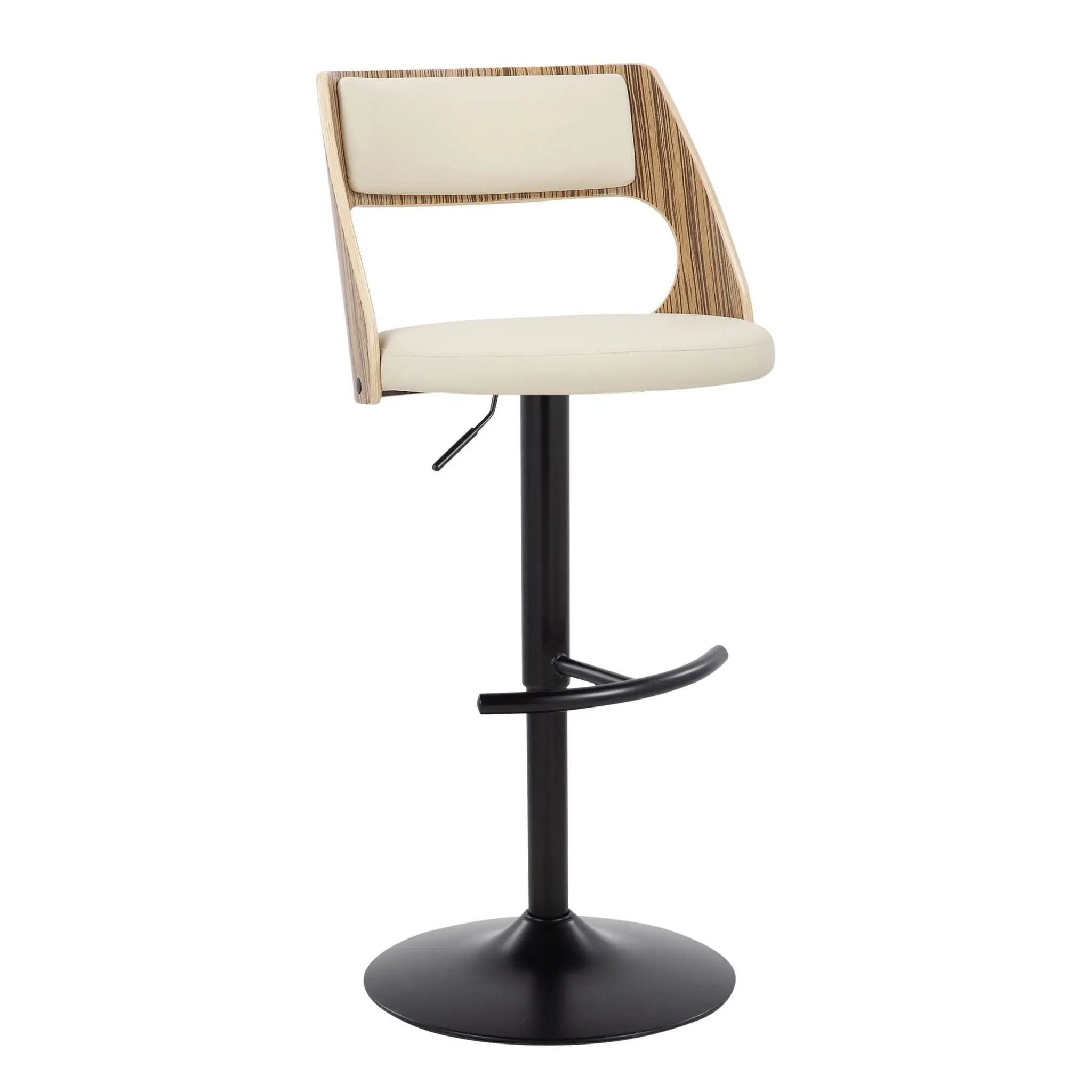 Cecina - Contemporary Adjustable Barstool With Swivel With Rounded T Footrest (Set of 2) - Black / Zebra / Cream by Unique Piece Furniture