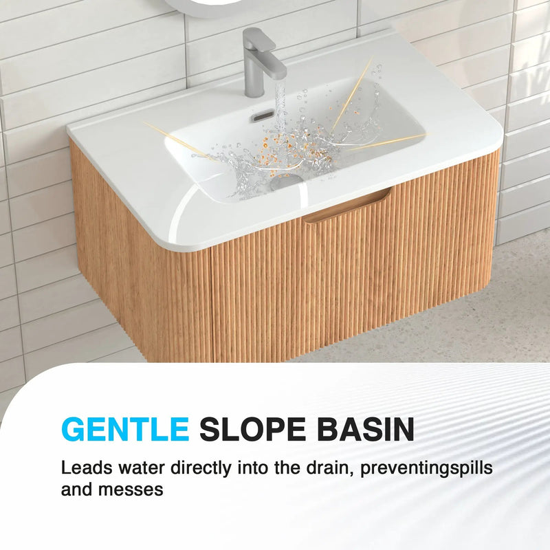 30-Inch Wall-Mounted Floating Solid Wood Bathroom Vanity by HouseOfZazla