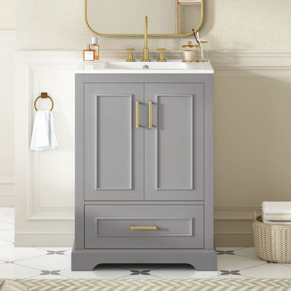 Bathroom Vanity With Sink, 1 Divided Drawer And 2 Soft Close Doors With Double Shelf, photo 12 of 20