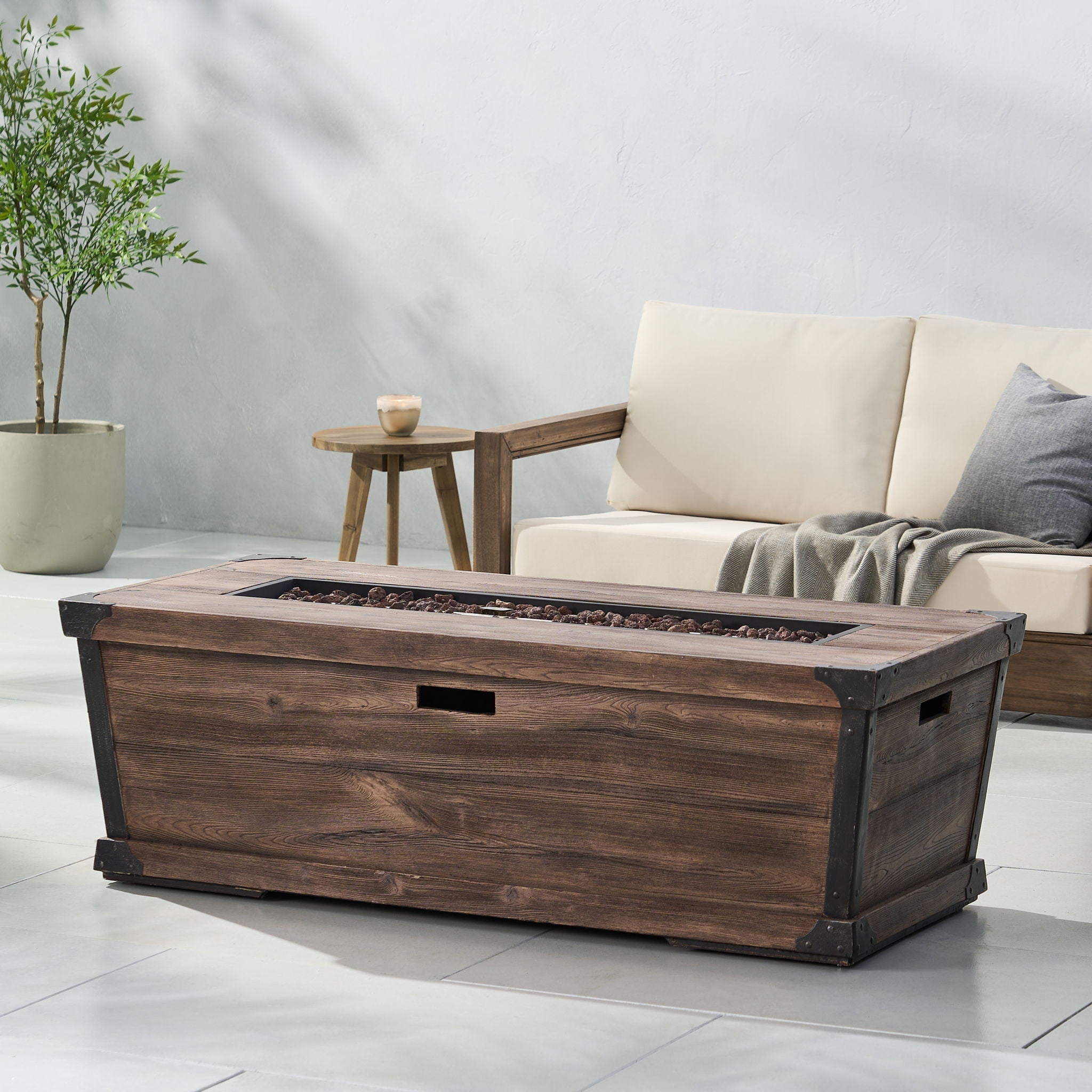 Outdoor Patio Rectangle Gas Burning Fire Pit - Wood Pattern by HouseOfZazla