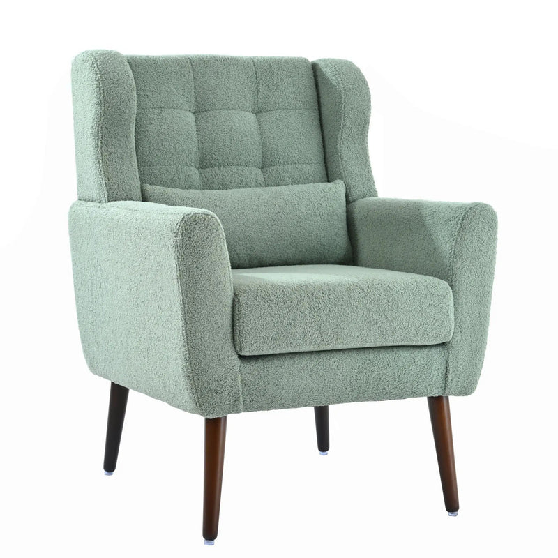 Modern Accent Chair, Teddy Fabric Living Room Chairs Comfy Reading Chair, Mid Century Accent Chair, Lounge Arm Chairs Armchair For Living Room Bedroom - Light Green by HouseOfZazla