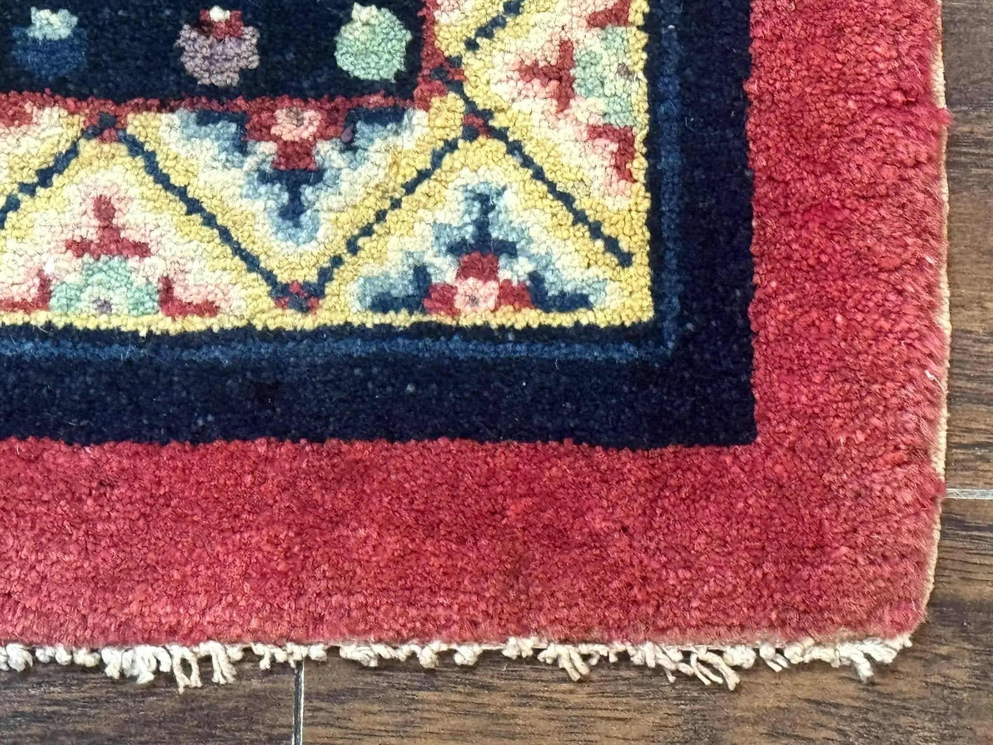 Antique Small Chiense Square Rug 2x2 ft, Wool Chinese Rug by Jewel Rugs