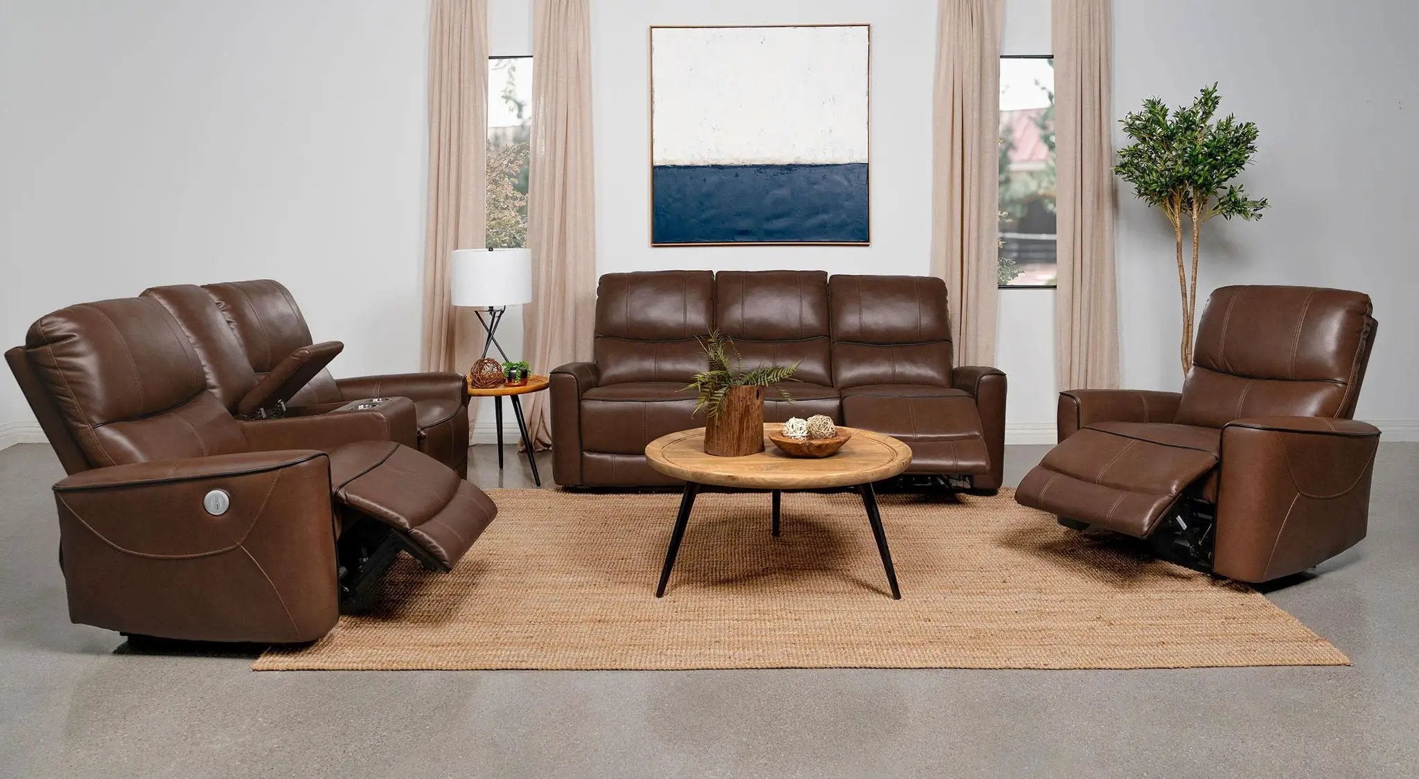 Greenfield 3-piece Power Reclining Sofa Set Saddle Brown by Unique Piece Furniture