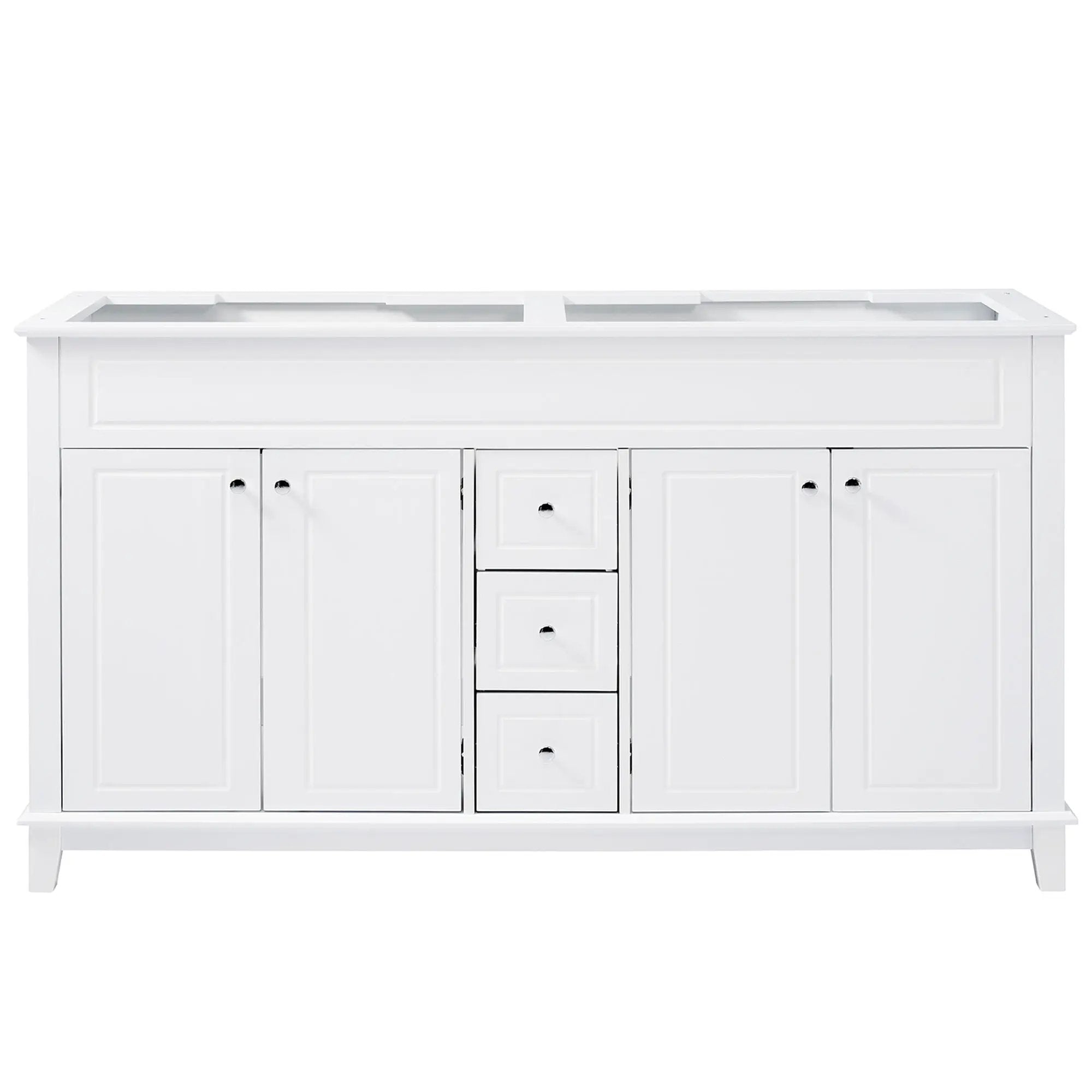 Bathroom Vanity Cabinet Only, 3 Drawers & 4 Doors With Double Layer Shelves - White by HouseOfZazla