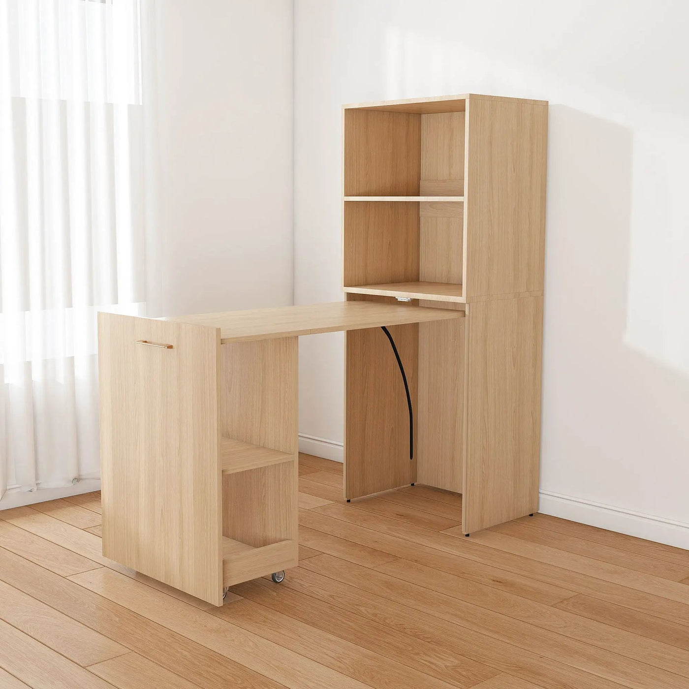 Stretchable Office Desk With Storage Shelves And Mobile Wheels by HouseOfZazla