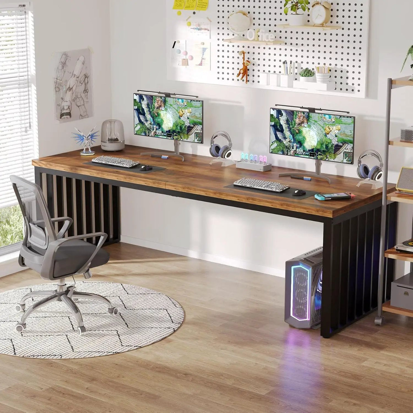 Double Computer Desk For 2 Person, Extra Long Workstation by HouseOfZazla