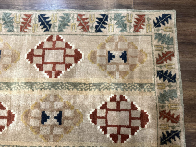 Geometric Design Area Rug 5x8, Beige and Rust Red by Jewel Rugs