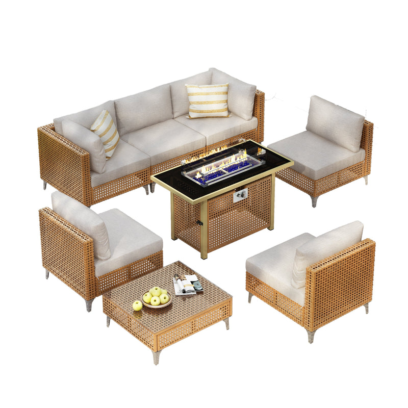 K&K 8-Piece Patio Furniture Set with Fire Pit Table by HouseOfZazla