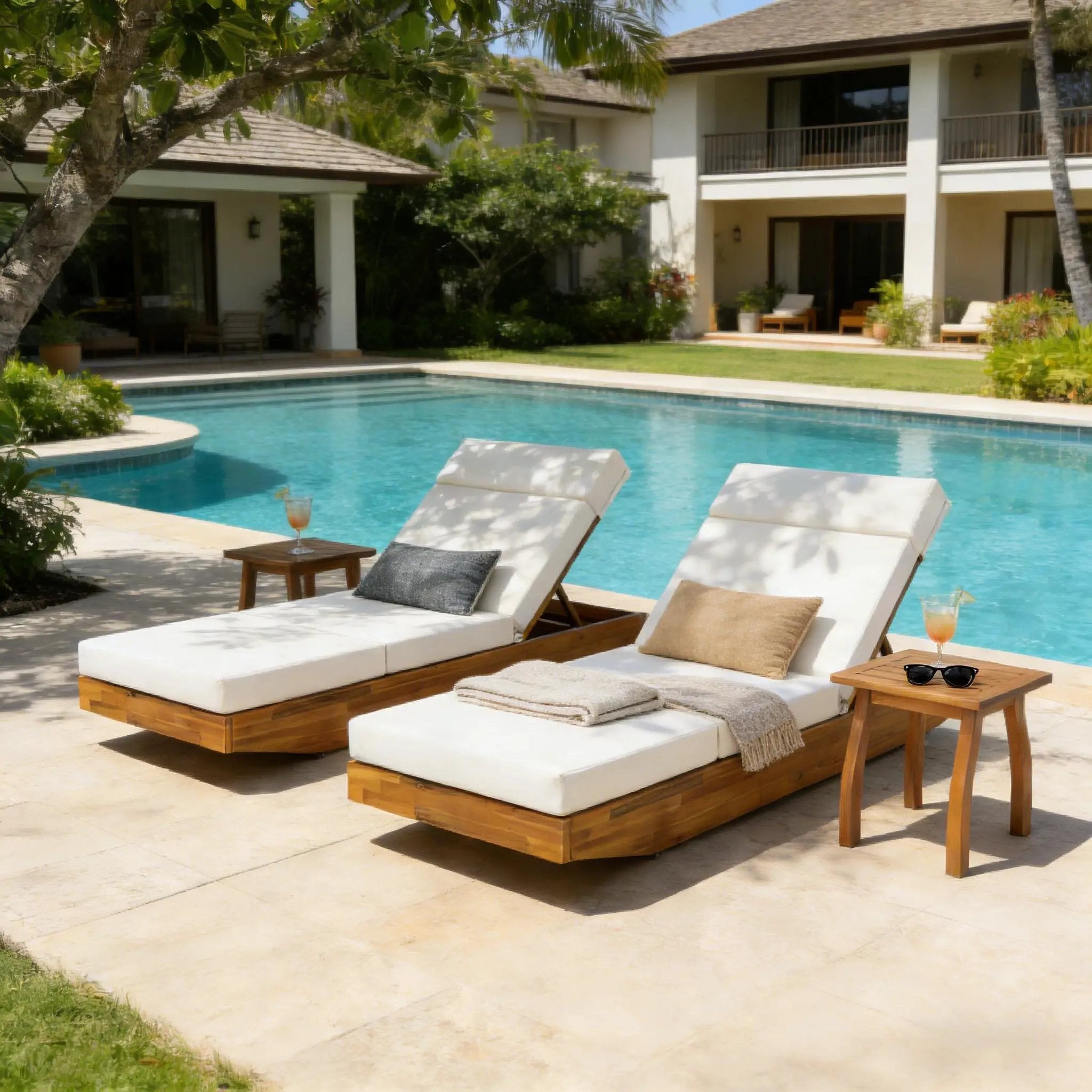 Modern Acacia Wood Outdoor Chaise Lounge by HouseOfZazla