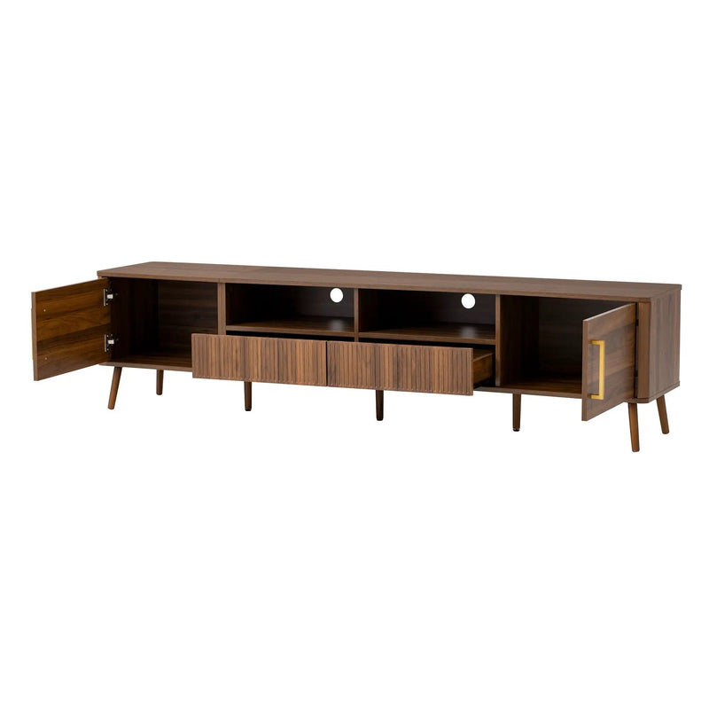 TV Stand For TVs Up To 85" With Soft-Close Doors, Open Shelf, Cable Management - Walnut by HouseOfZazla