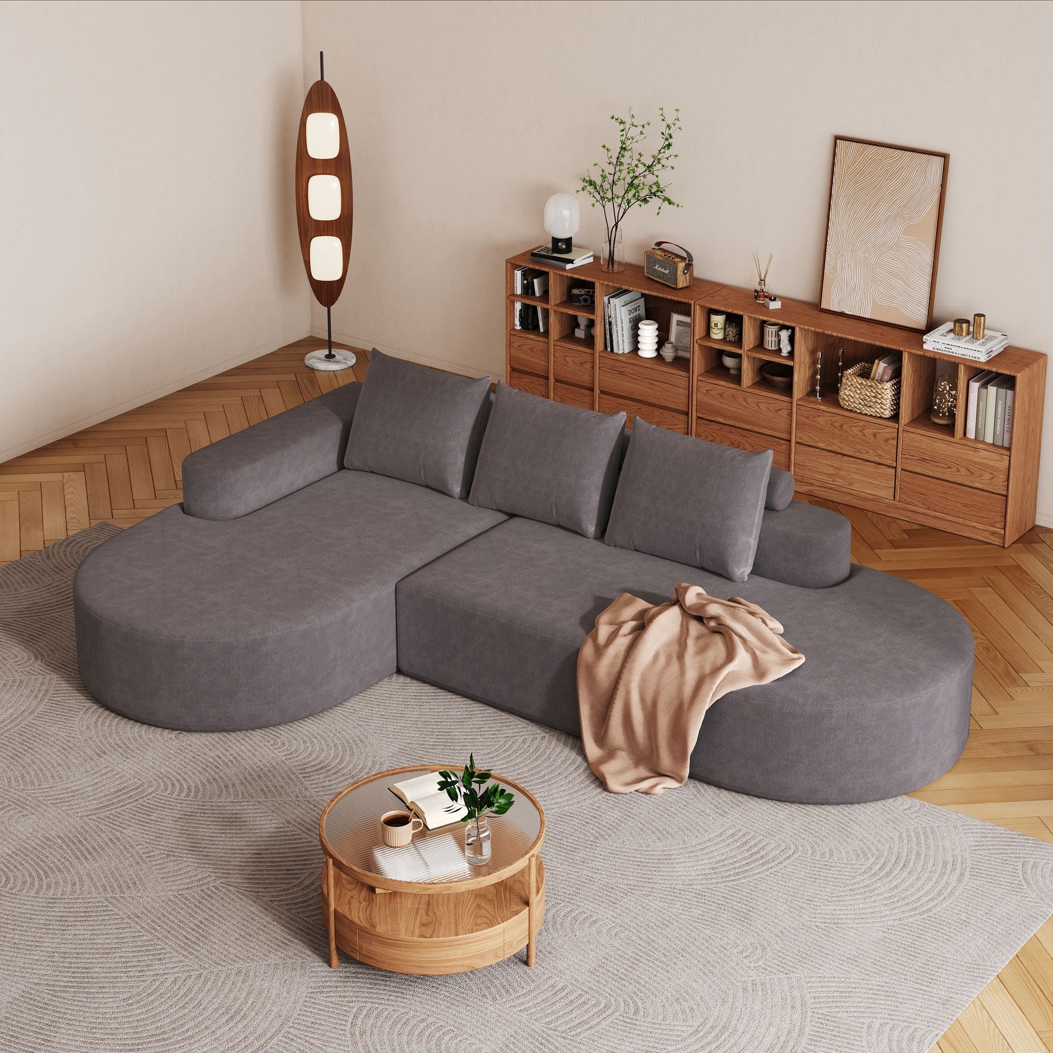 Modern Curved Sofa, L-Shaped Modular Sectional Set With 3 Pillows by HouseOfZazla