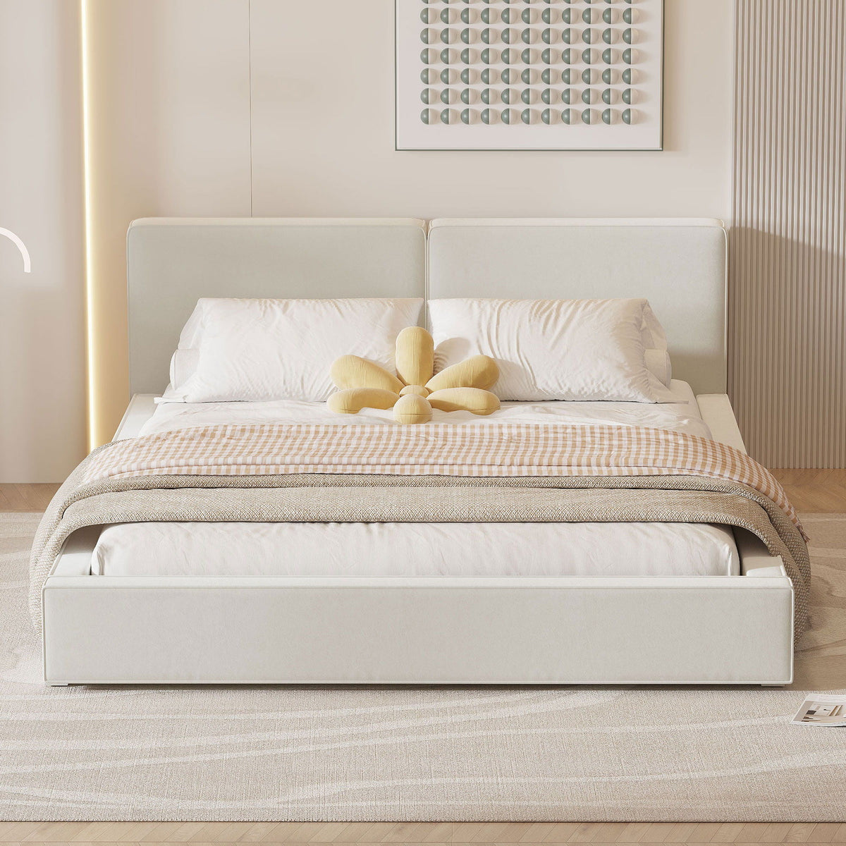 Upholstered Platform Bed, Grounded Bed With Solid Frame, photo 9 of 14