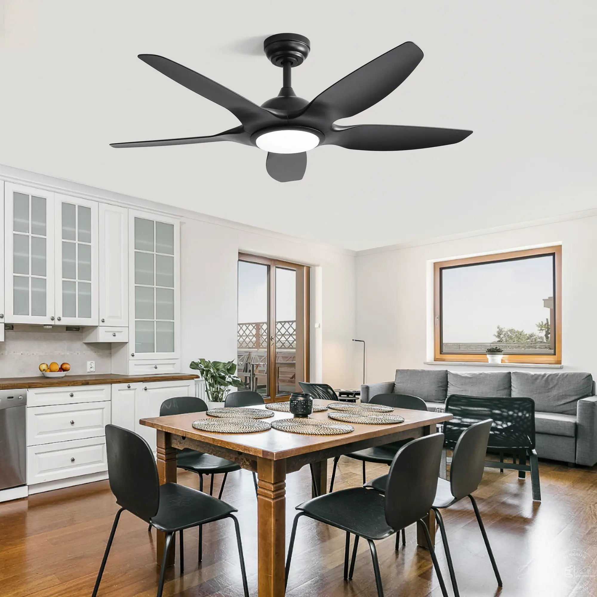 Ceiling Fan With Dimmable LED Light And Remote Control, 5 Blades DC Motor - Black by HouseOfZazla