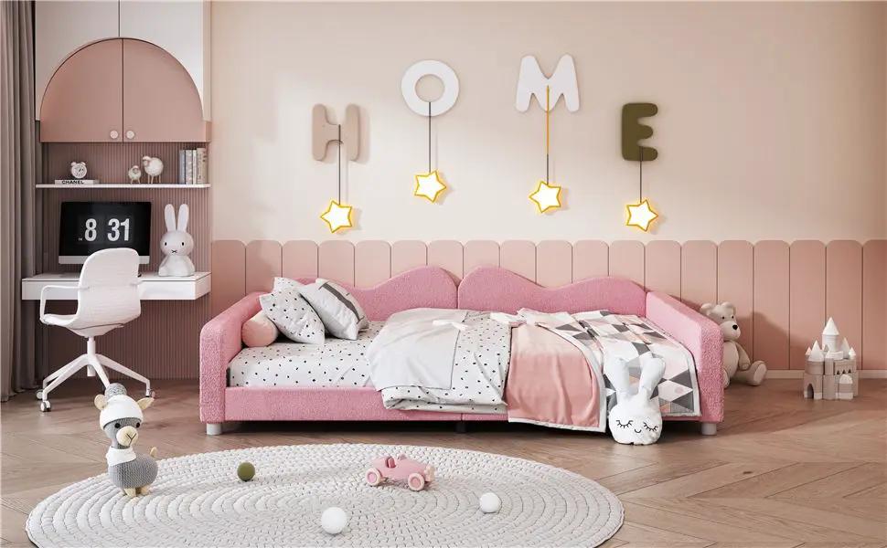 Upholstered Daybed, Sherpa Fabric Sofabed With Cloud-Shaped Backrest by HouseOfZazla