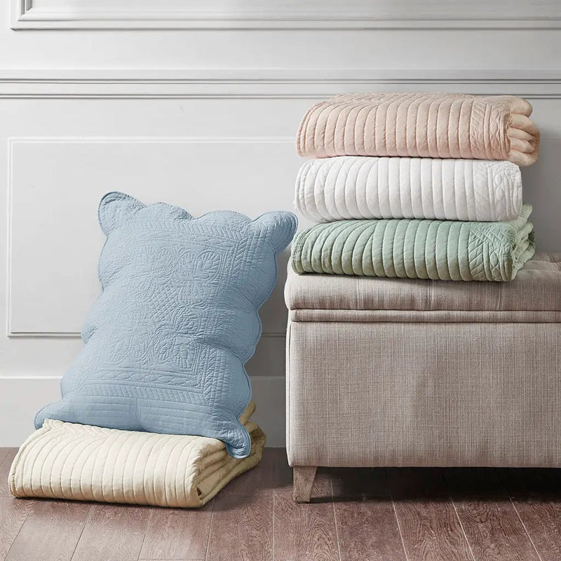 3 Piece Reversible Scalloped Edge Quilt Set - Blue King/Cal King by HouseOfZazla