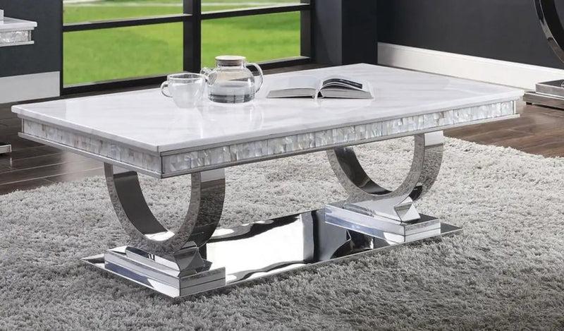 Zander Printed Faux Marble Top Mirrored Coffee Table by HouseOfZazla