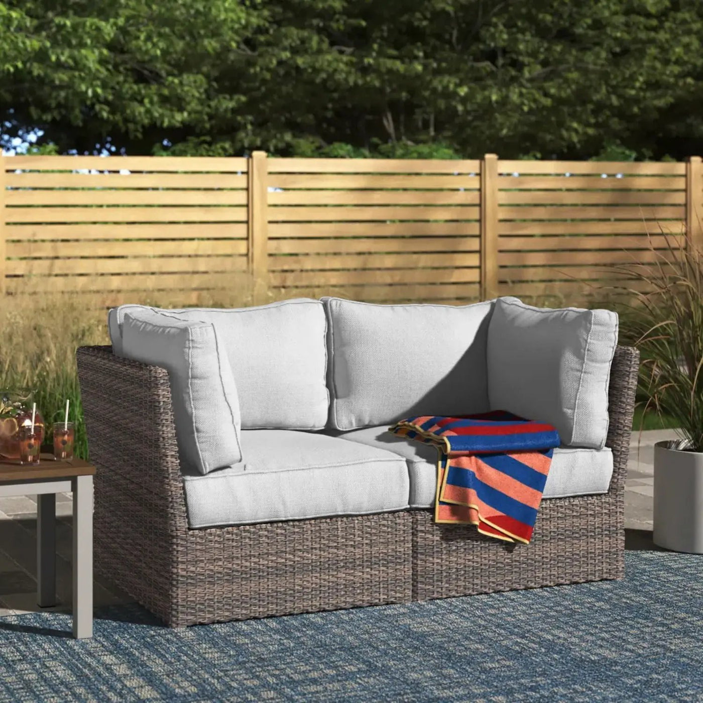 Modern Patio Wicker Loveseat With Cushions by HouseOfZazla