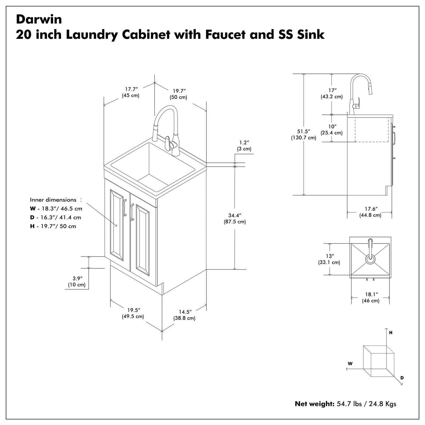 Darwin - Deluxe Laundry Cabinet With Pull-Out Faucet And Stainless Steel Sink by HouseOfZazla