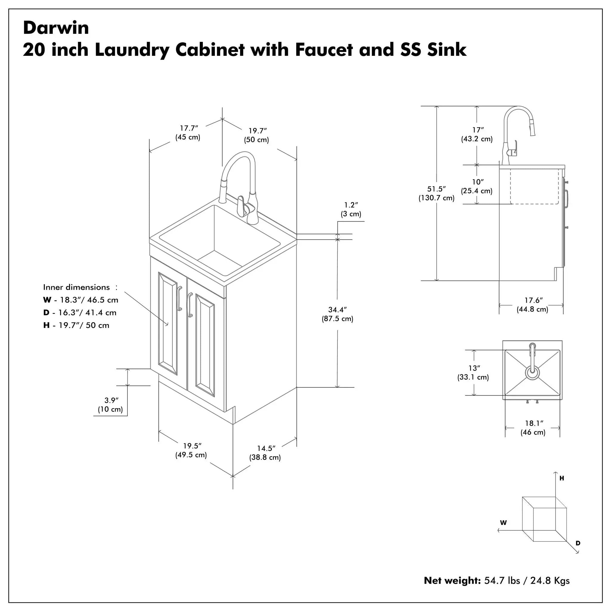 Darwin - Deluxe Laundry Cabinet With Pull-Out Faucet And Stainless Steel Sink by Unique Piece Furniture