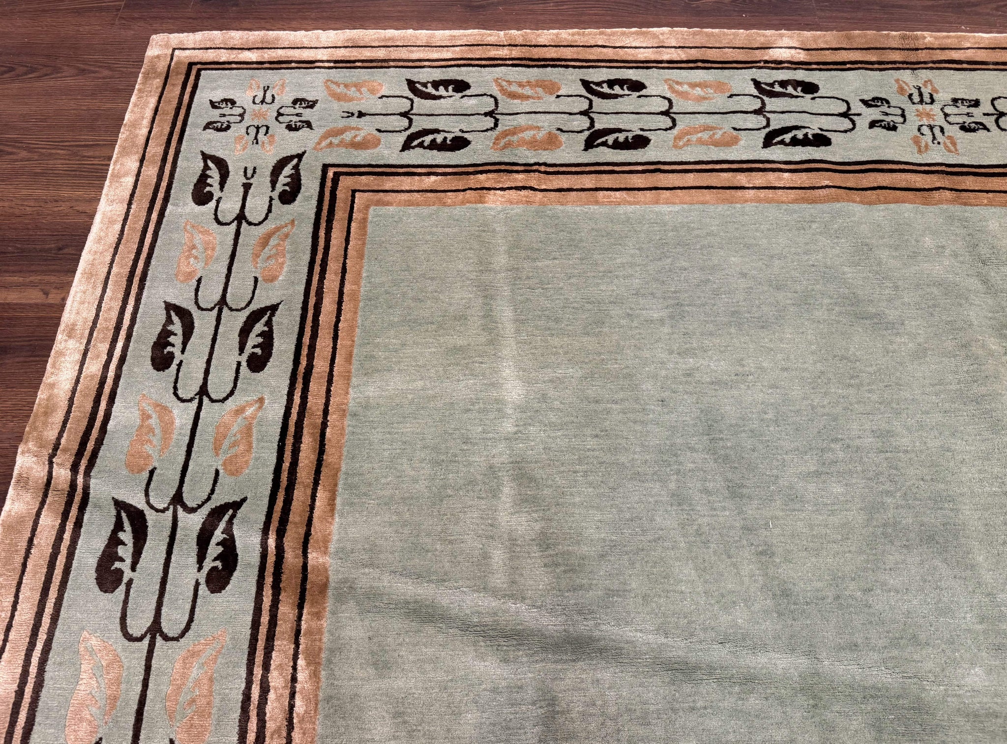 Palace Size Nepali Rug 9x18, Open Field, Light Mint Green, Wool Hand Knotted, Modern Contemporary by Jewel Rugs