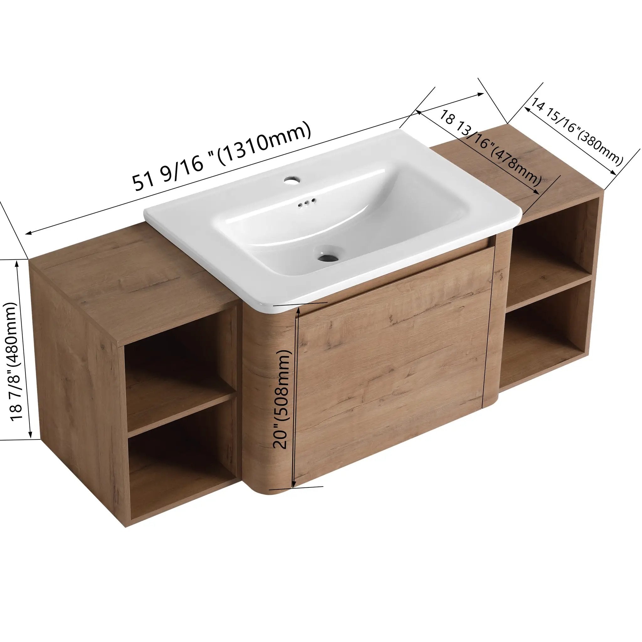 52" Wall-Mounted Bathroom Vanity with Ceramic Sink by HouseOfZazla