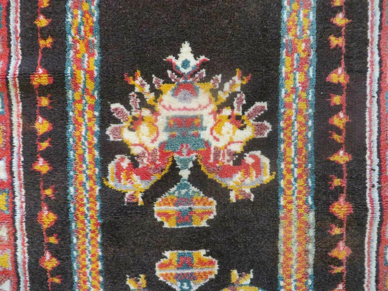 Antique Moroccan Runner Rug 3x7, Moroccan Prayer Rug, Double Mehrab Prayer Arches, Black and Red, Hand-Knotted Wool Carpet, Hallway Rug Nice by Jewel Rugs