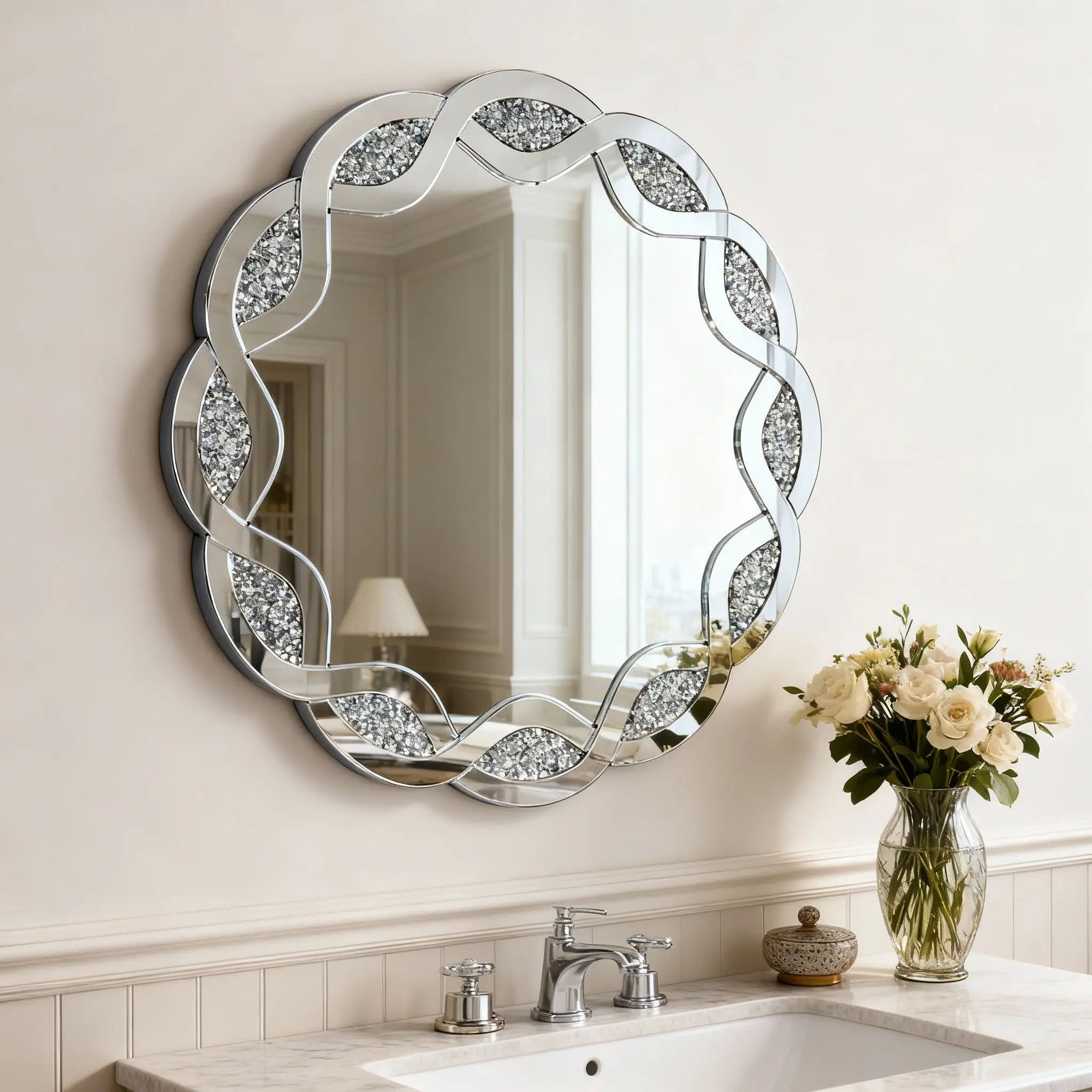 Silver Crush Diamond Round Wall Mirror by HouseOfZazla