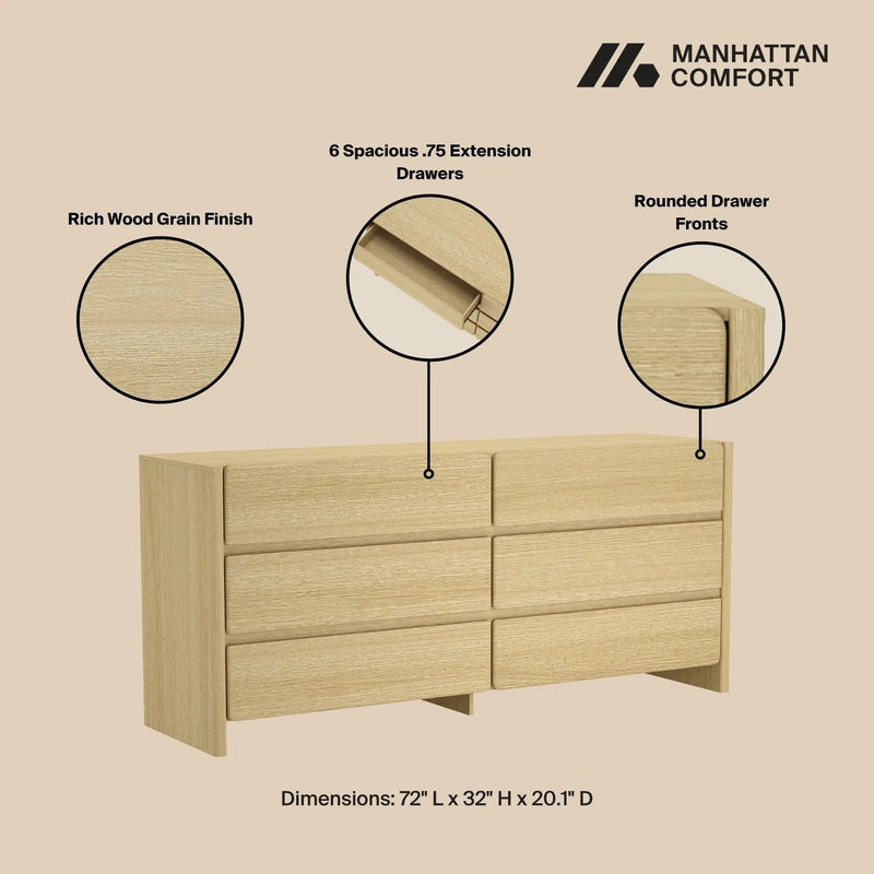 Linda - Double Wide Dresser With 6 Drawers by HouseOfZazla