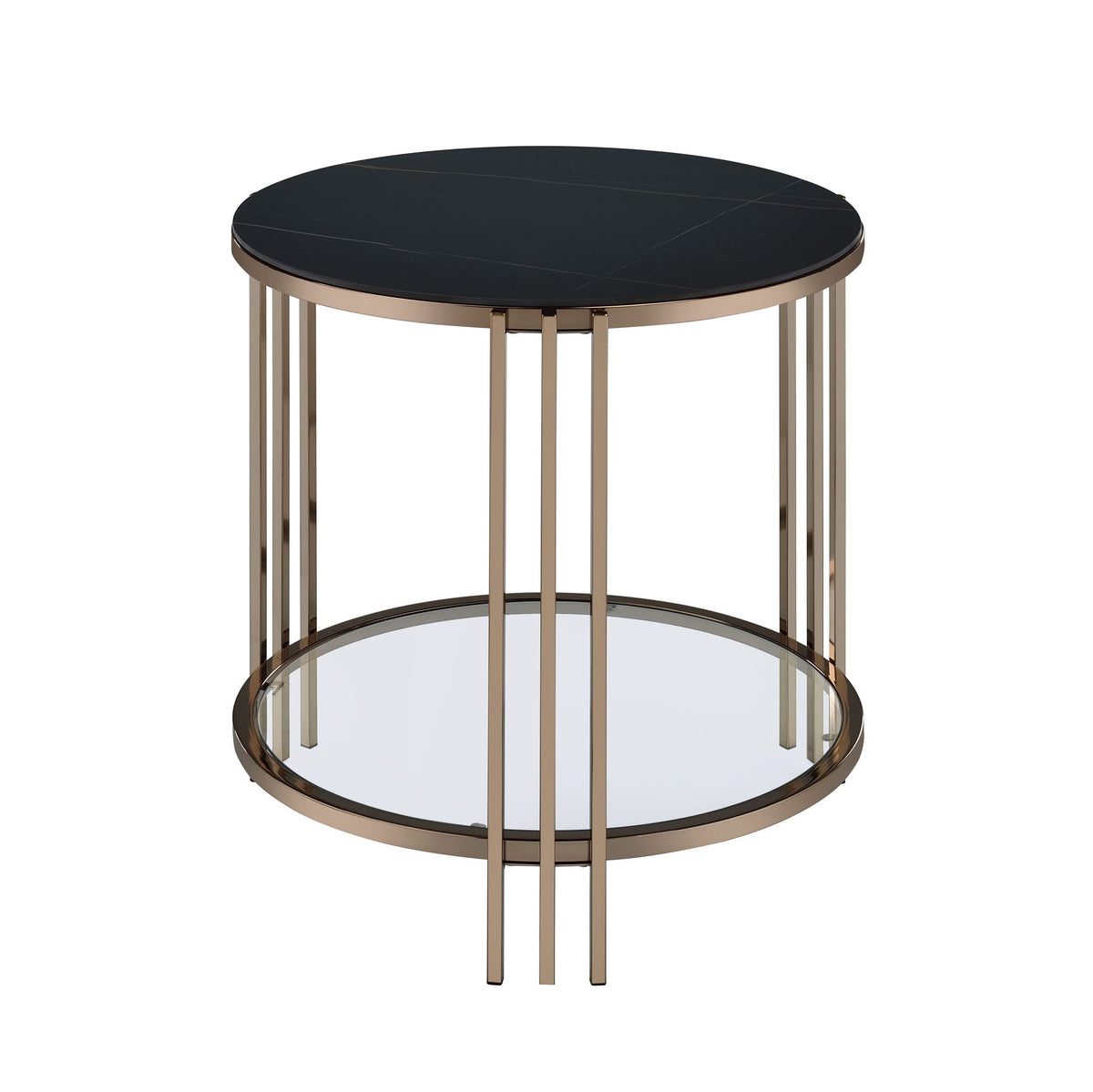 Abisha Sintered Stone Top Round Table with Lower Shelf - Black, photo 7 of 8