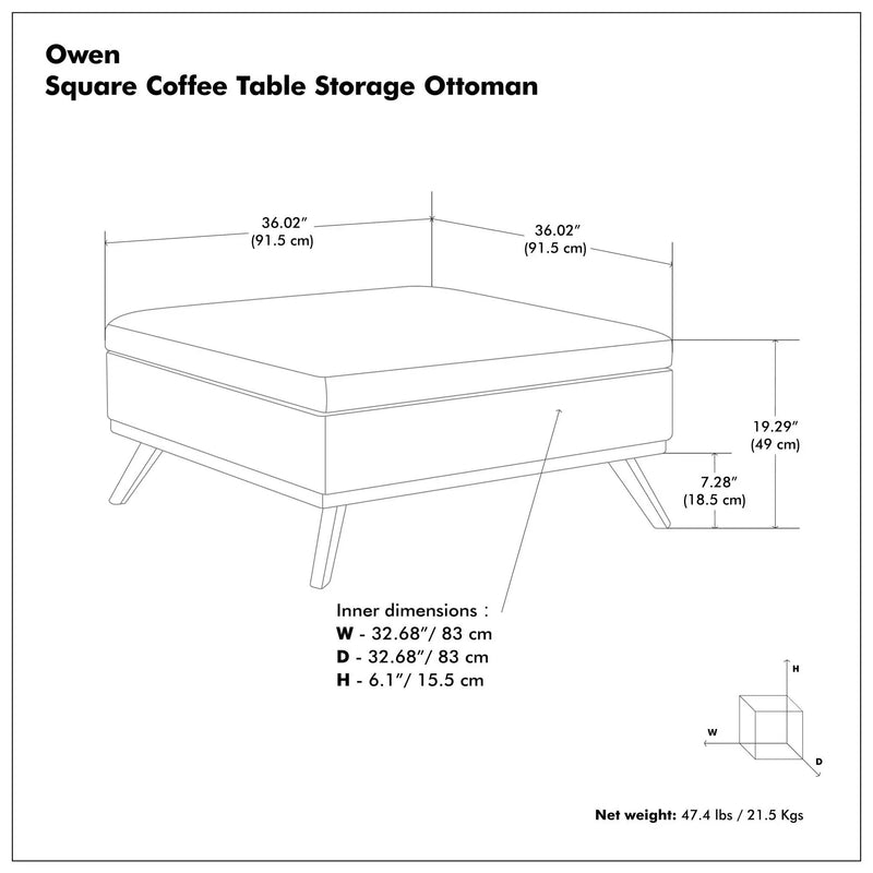 Owen - Square Coffee Table Storage Ottoman - Distressed Chestnut Brown by Unique Piece Furniture