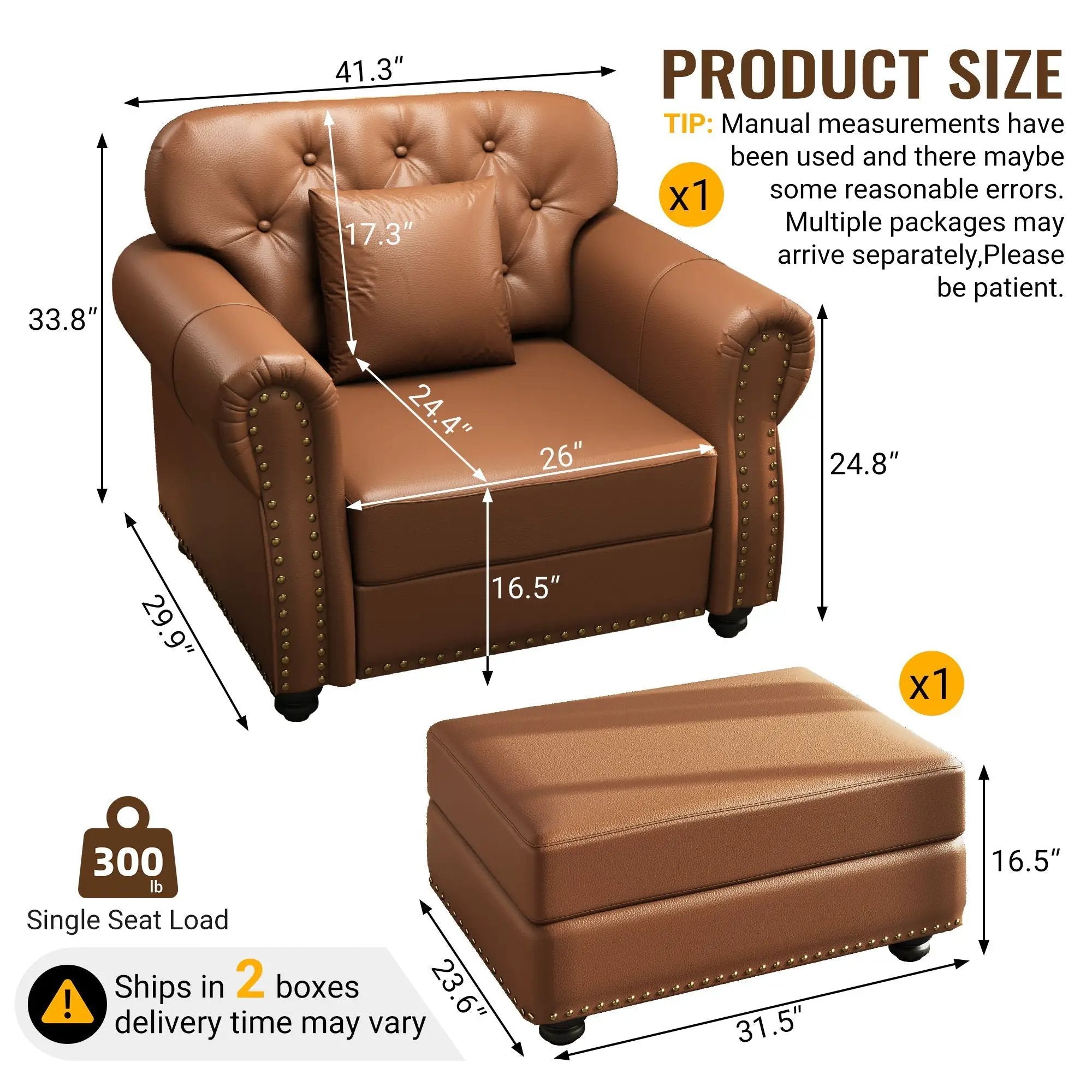 Upholstered Sofa With Nailhead Trim, Rolled Armrests With Ottoman by HouseOfZazla