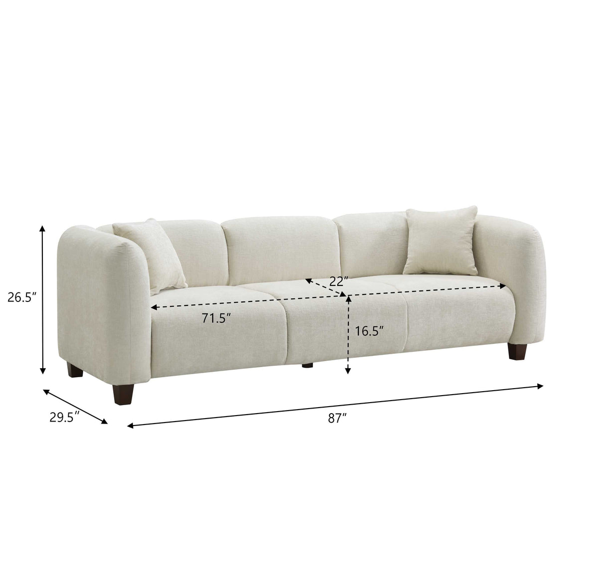 Modern 87 Inch Upholstered Chenille Sofa with Sturdy Frame - Multiple Colors, photo 6 of 6