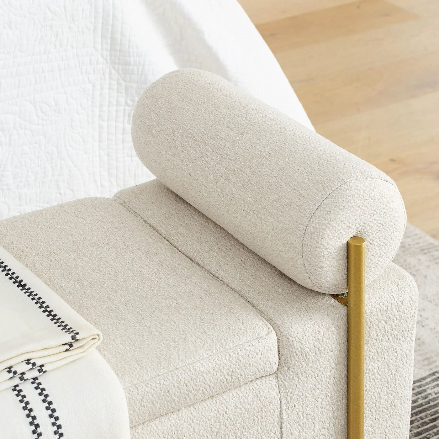 Elegant Upholstered Storage Bench With Cylindrical Arms And Iron Legs, by HouseOfZazla