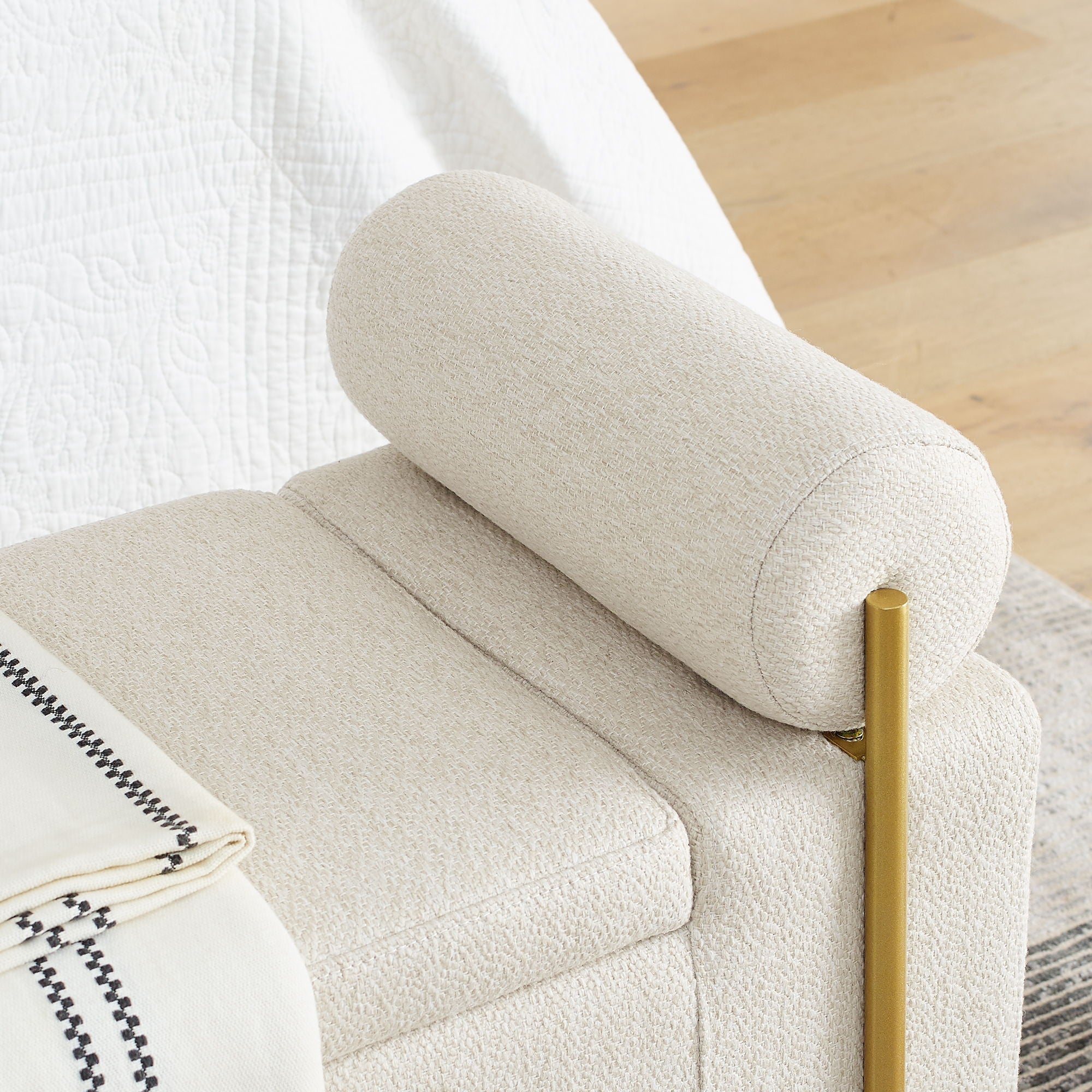Elegant Upholstered Storage Bench With Cylindrical Arms And Iron Legs, by HouseOfZazla