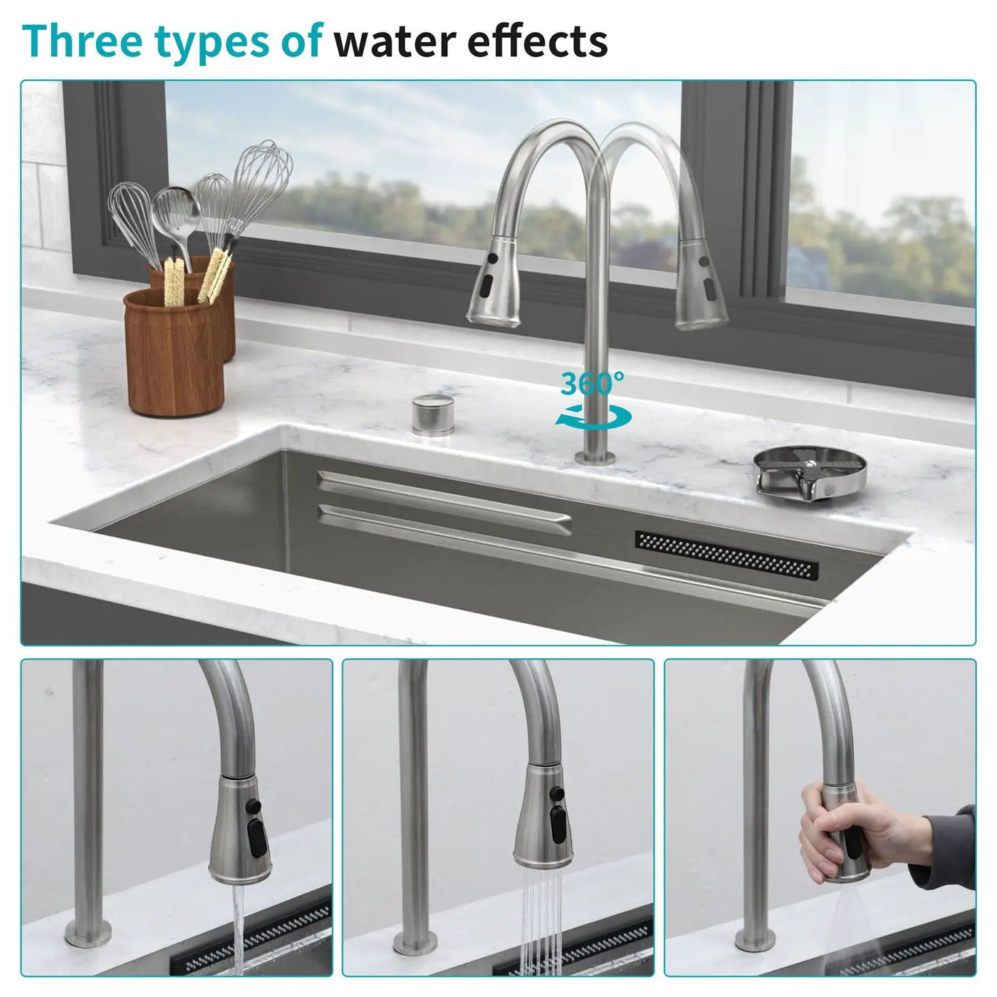 Undermount Stainless Steel Kitchen Sink With Pull Down Faucet & Ledge Workstation by HouseOfZazla