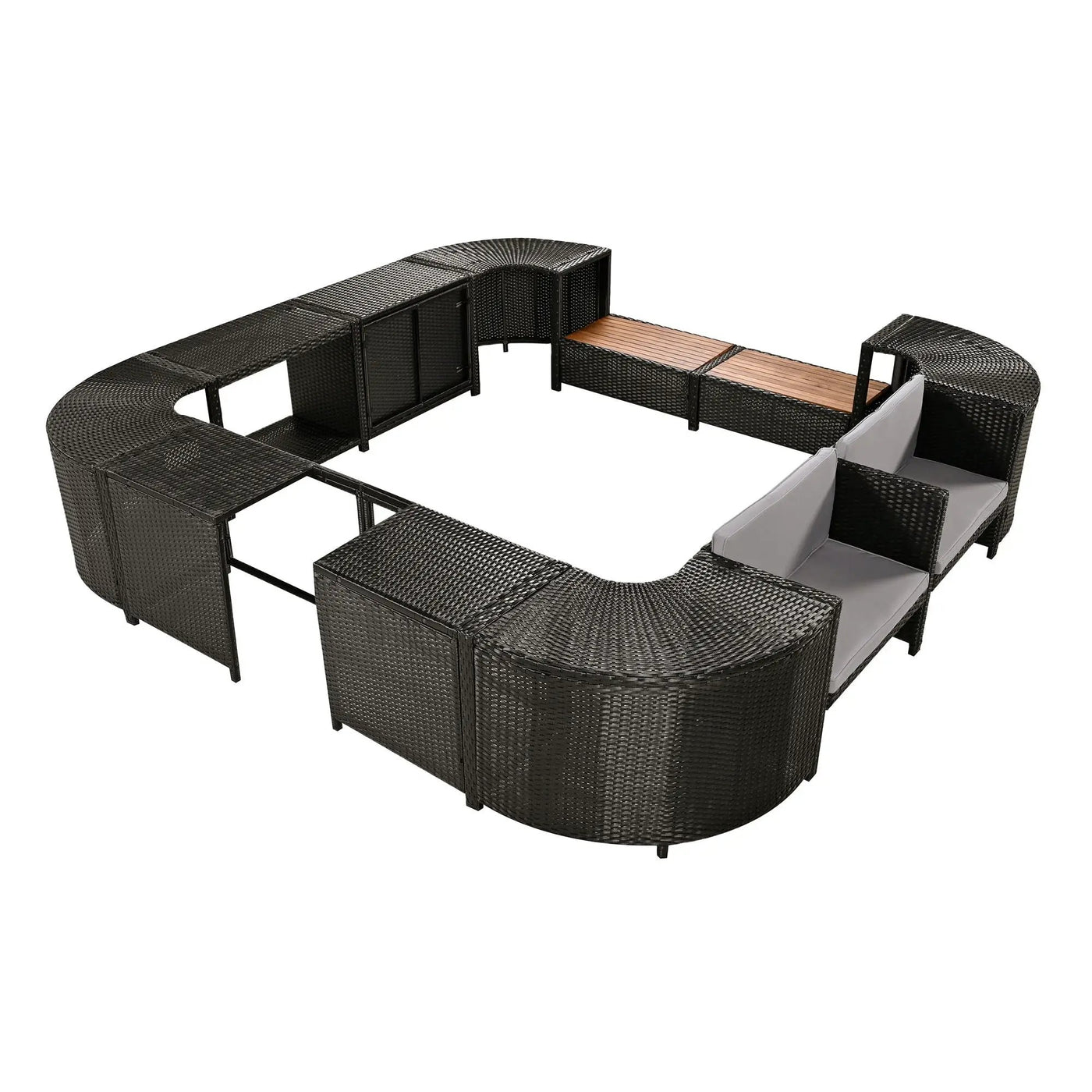 Spa Surround Spa Frame Quadrilateral Outdoor Rattan Sectional Sofa Set With Mini Sofa, Wooden Seats And Storage Spaces by HouseOfZazla