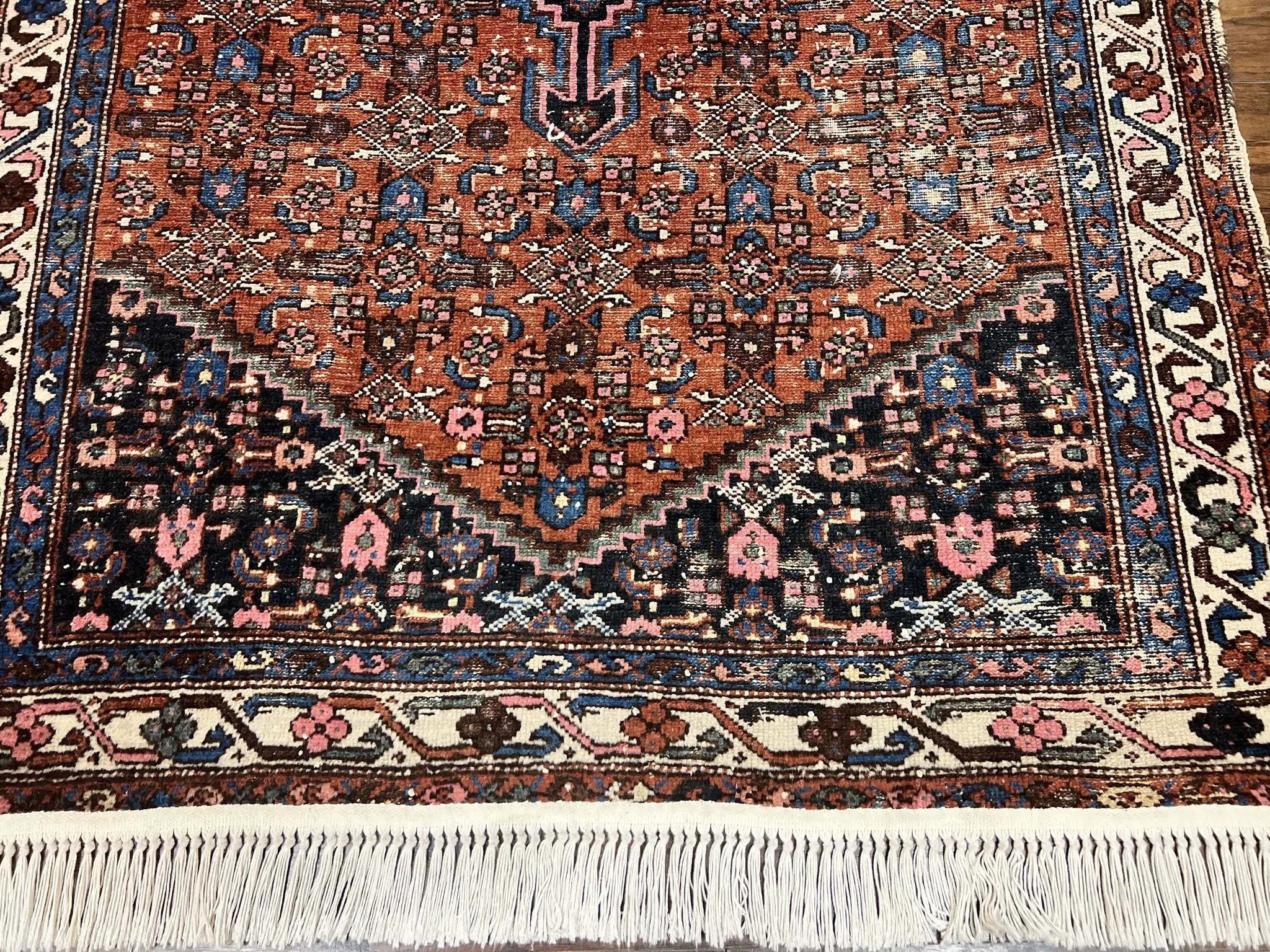 Red Persian Hamadan Rug 4x6, Wool Handmade Antique Carpet, Geometric Medallion Rug, Oriental Rug 4 x 6, Persian Tribal Rug, Hand Knotted Rug by Jewel Rugs