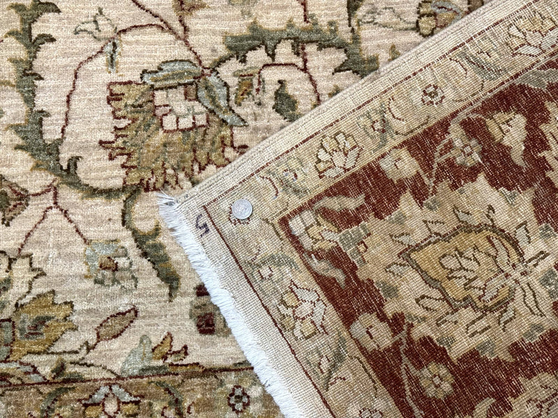 Pakistani Rug 9x12, Floral Allover Peshawar Carpet, Chobi, Beige and Rust Red, Traditional by Jewel Rugs