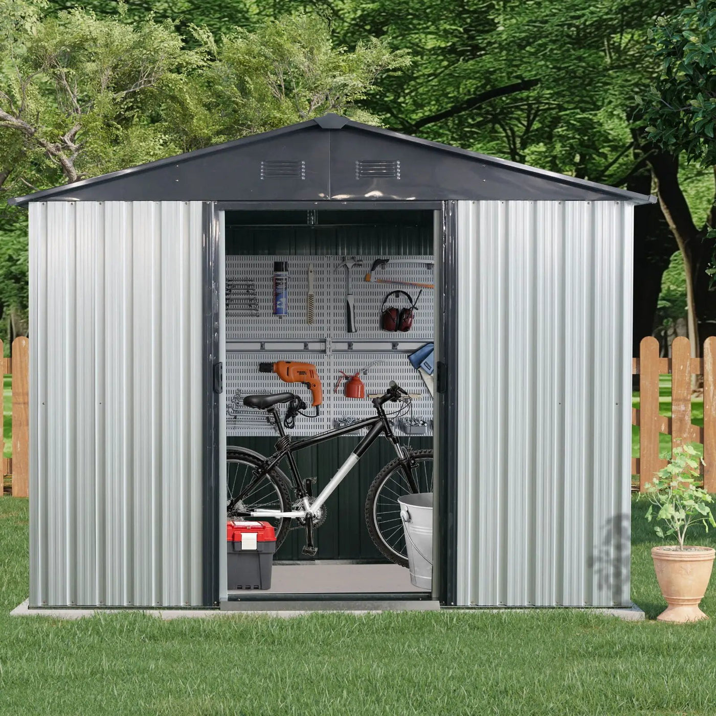 8Ft X 4Ft Outdoor Metal Storage Shed With Window And Metal Foundation For Backyard, Patio, Lawn by HouseOfZazla